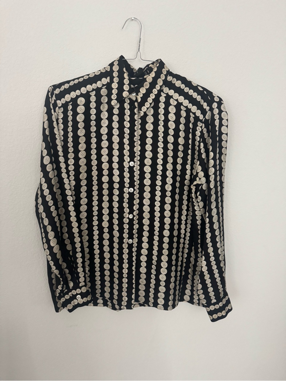 Escada Vintage Silk Novelty Button-Print Blouse